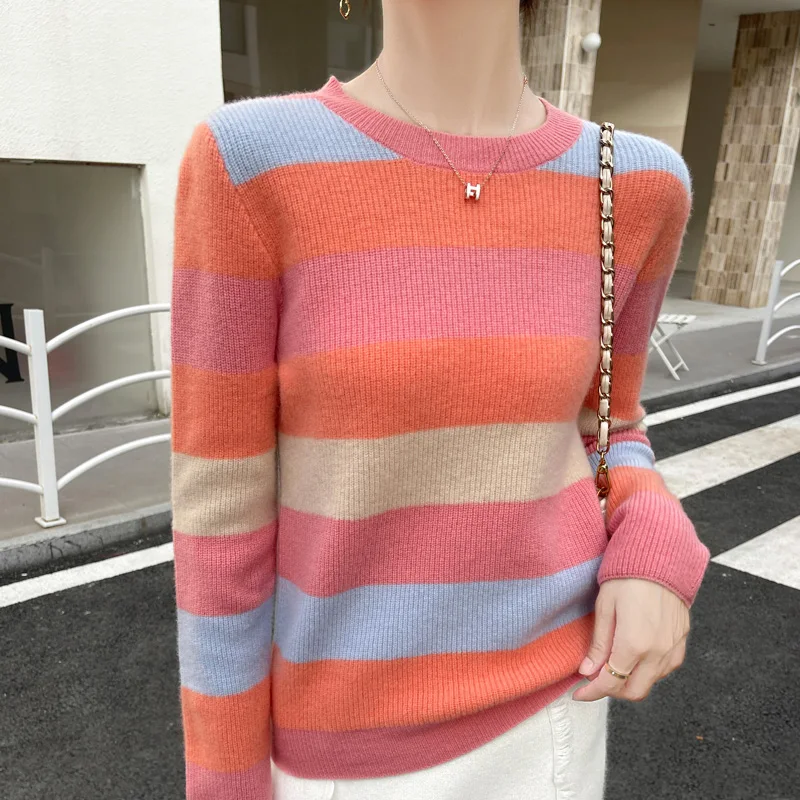 Женский свитер из 100% чистой шерсти на осень и зиму Новый кашемировый с круглым