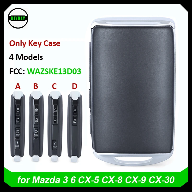 

DIYKEY 2/3/4 Button Remote Key Case Shell Fob for Mazda 3 6 CX-5 CX-8 CX-9 CX-30 2019 2020 2021 2022 WAZSKE13D03 Uncut