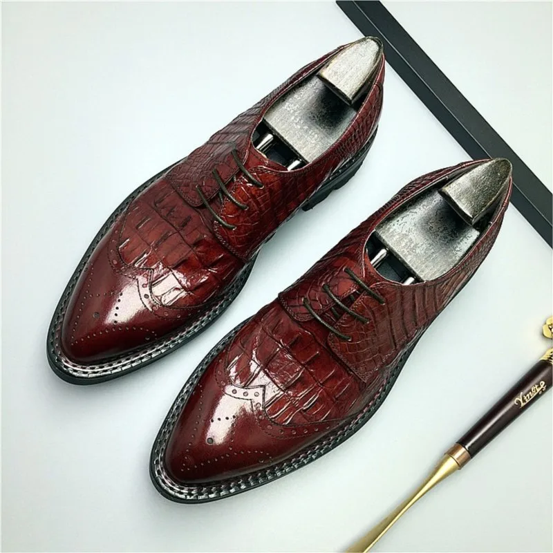 

Genuine Leather Shoes Men Business Dress thick sole pointed toe Brogue Lace Up Wedding Oxford Shoe Formal Black Party Dress Shoe