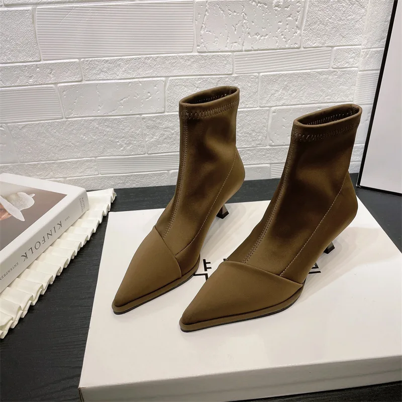 

Women Boots High Heels Shoes Luxury Designer Boots-Women Stiletto Ankle Pointy Fashion Stockings Rubber 2022 Ladies Lace-Up Rom