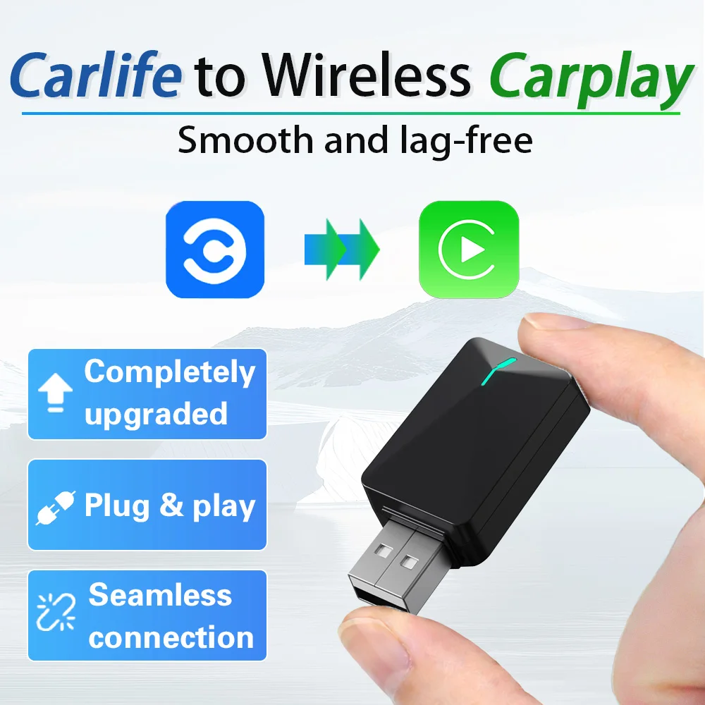 Фото Адаптер Baidu CarLife для преобразования проводного CarPlay в беспроводной, со встроенным Wi-Fi 2.4G+5G и Bluetooth, автоматическое подключение, Plug&Play, для Kia, Honda, Toyota, BMW №1