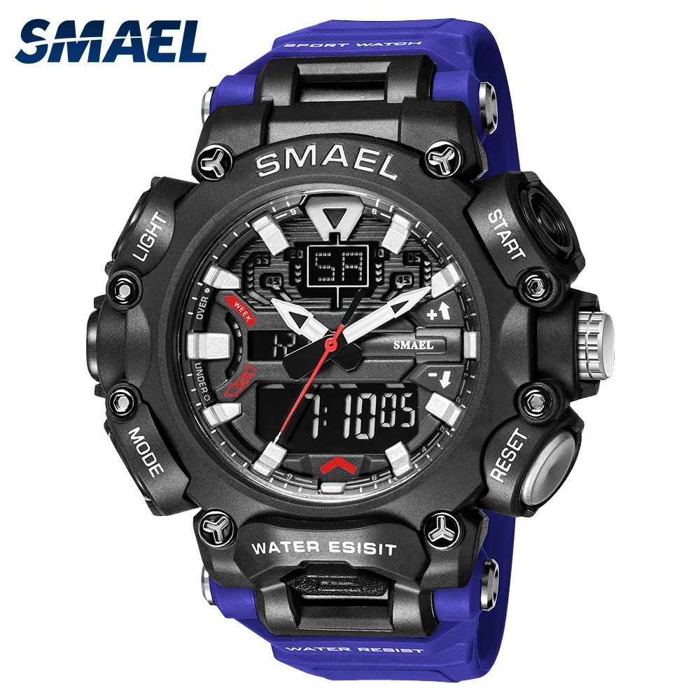 

Military Watch Sport Waterproof 50M Stopwatch Analog Digital Wristwatches Week Display Alarm Clock 8053 Digital Watches Mens