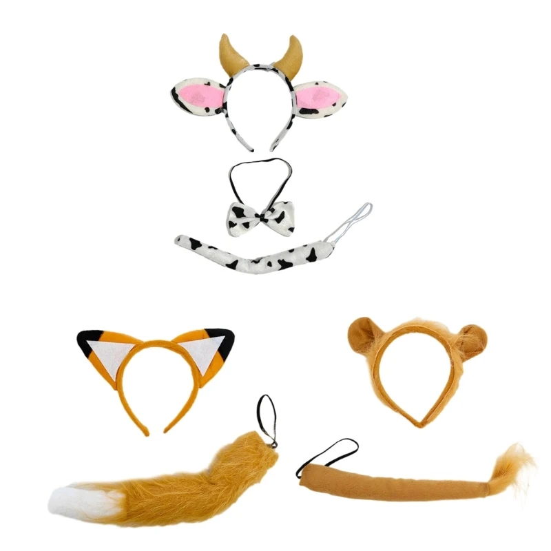 

Soft Cow Cat Headband and Tail Animal Ears Hair Hoop for Kids Shows Furry Animal Hairbands Cartoon Costume Dropshipping