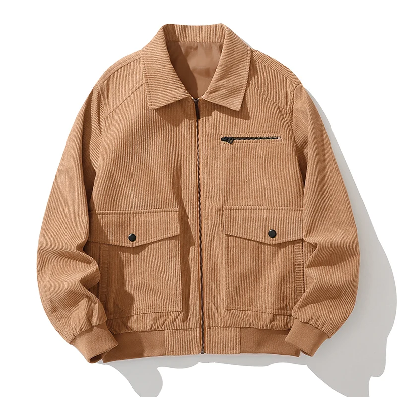 

Spring Corduroy Bomber Jacket Men Slim Fit Vintage Coat Fashion Korean Streetwear Zip Up Outerwear Clothing Tops Male Plus Size