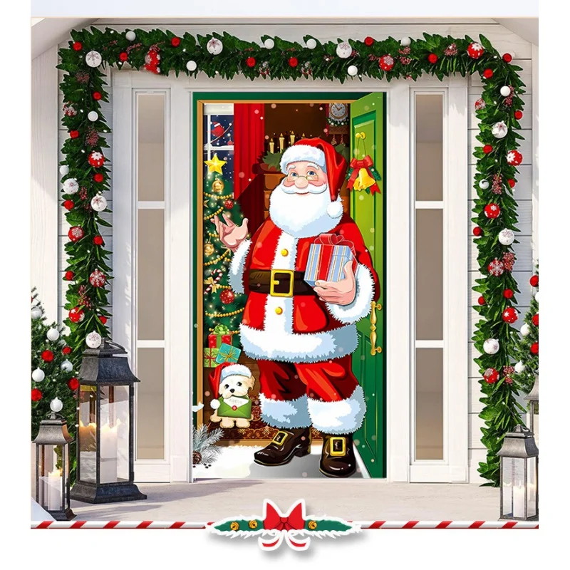 

Christmas Door Banner Cover Decoration Curtain Outdoor Backdrop Elk Snowman Xmas Tree Decor for Home