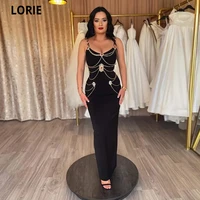 lorie black arabic mermaid evening dress 2022 spaghetti straps morocco satin beaded crystals prom dresses long women party gowns