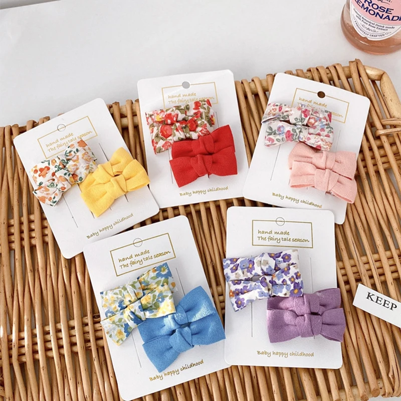 

4Pcs/Set Bows Baby Hair Clips For Girls Children Barrettes Clip Flower Printed Kids Hairpins Headwear Baby Girl Hair Accessories
