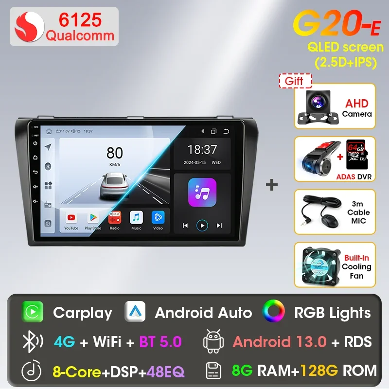 

2 Din Android 12 для Mazda 3 2004-2009, автомобильный радиоприемник, мультимедийный плеер, стереонавигация с динамиками BOSE Carplay, головное устройство, видео