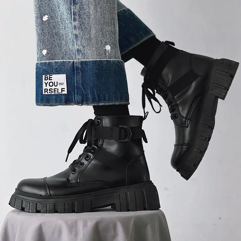 

Men's Punk Boots Martens Boots Leather Shoes High Top Fashion Men Ankle Boots Lace Up Classic Motorcycle Shoes