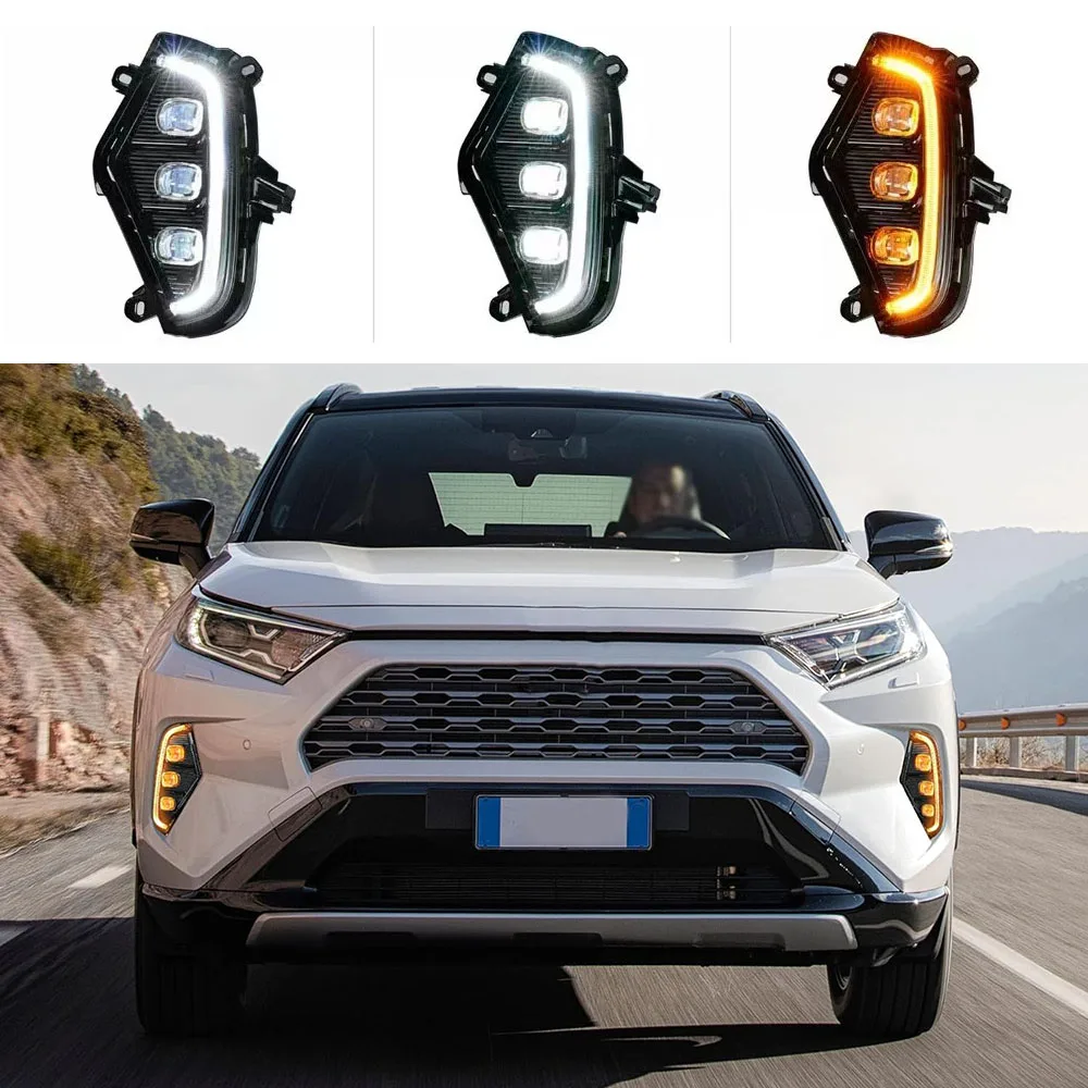 Фото Автомобильные светодиодные дневные ходовые огни XOYO, подходящие для Toyota Rav4 Rav4 2019 2020 2021 2022 2023, модифицированные полностью светодиодные противотуманные фары Drl, аксессуары №2