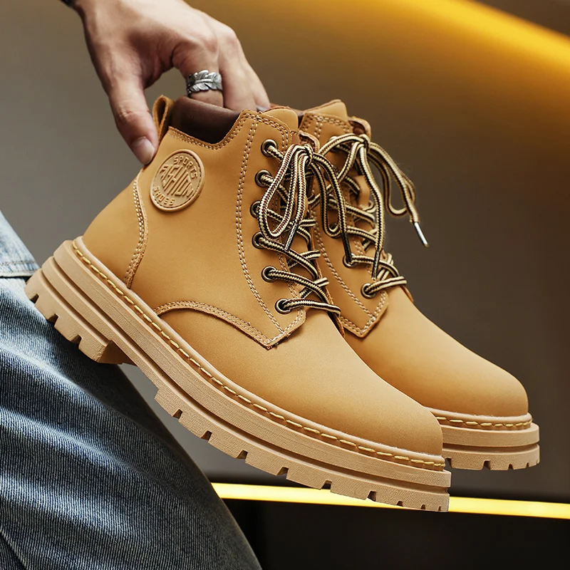 

Высококачественные кожаные короткие ботинки для мужчин и женщин, модные мотоциклетные рабочие ботинки, мужские ботильоны, ботинки мартинс...