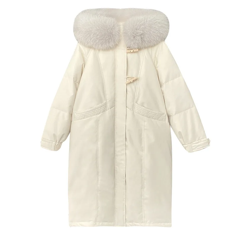 Wool collar down jacket women's long knee-length loose padded jacket