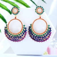 siscathy luxury cubic zirconia earrings women multicolor cricle earring party performance prom jewelry accessory valentines day