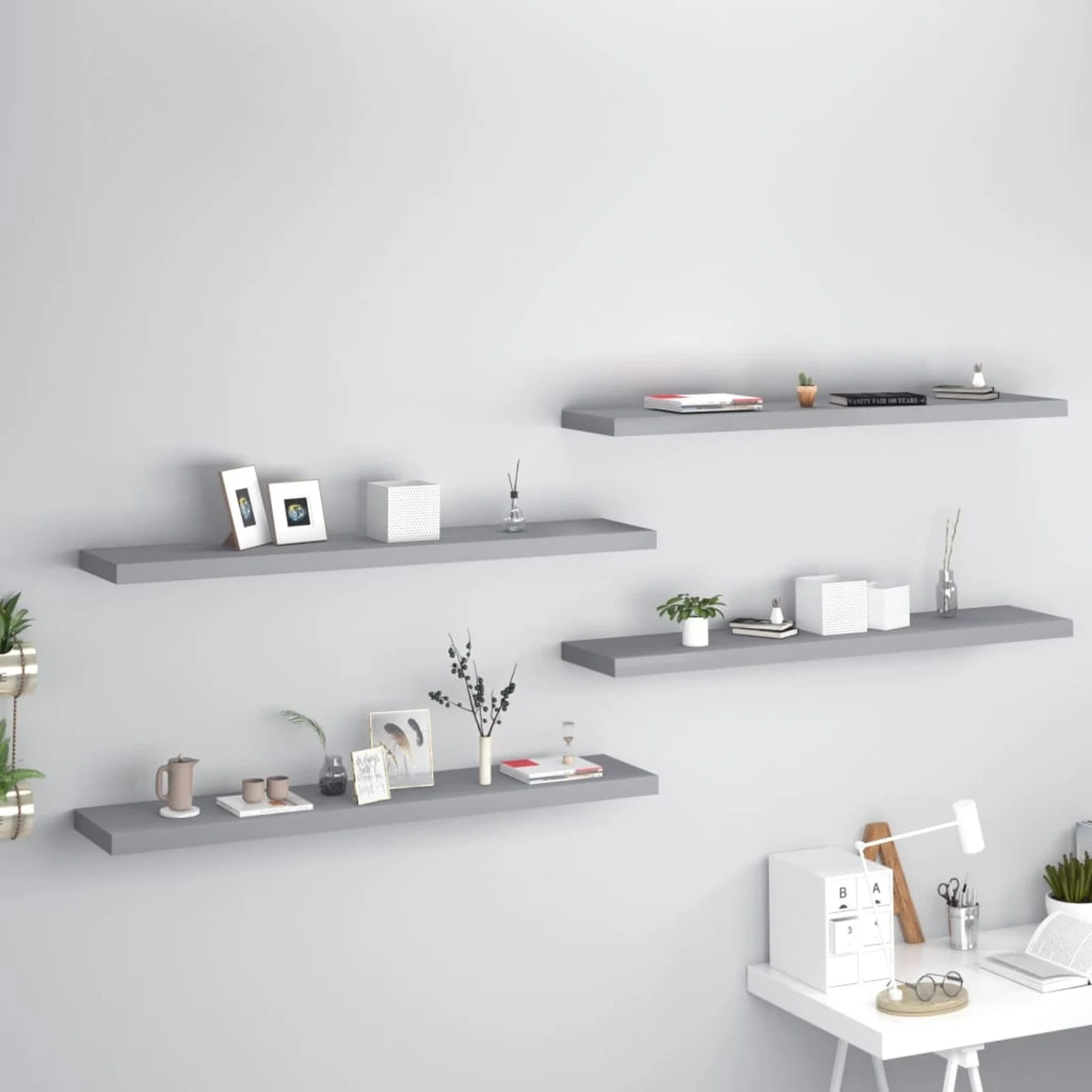 

Floating Wall Shelves 4 pcs Gray 47.2"x9.3"x1.5" MDF