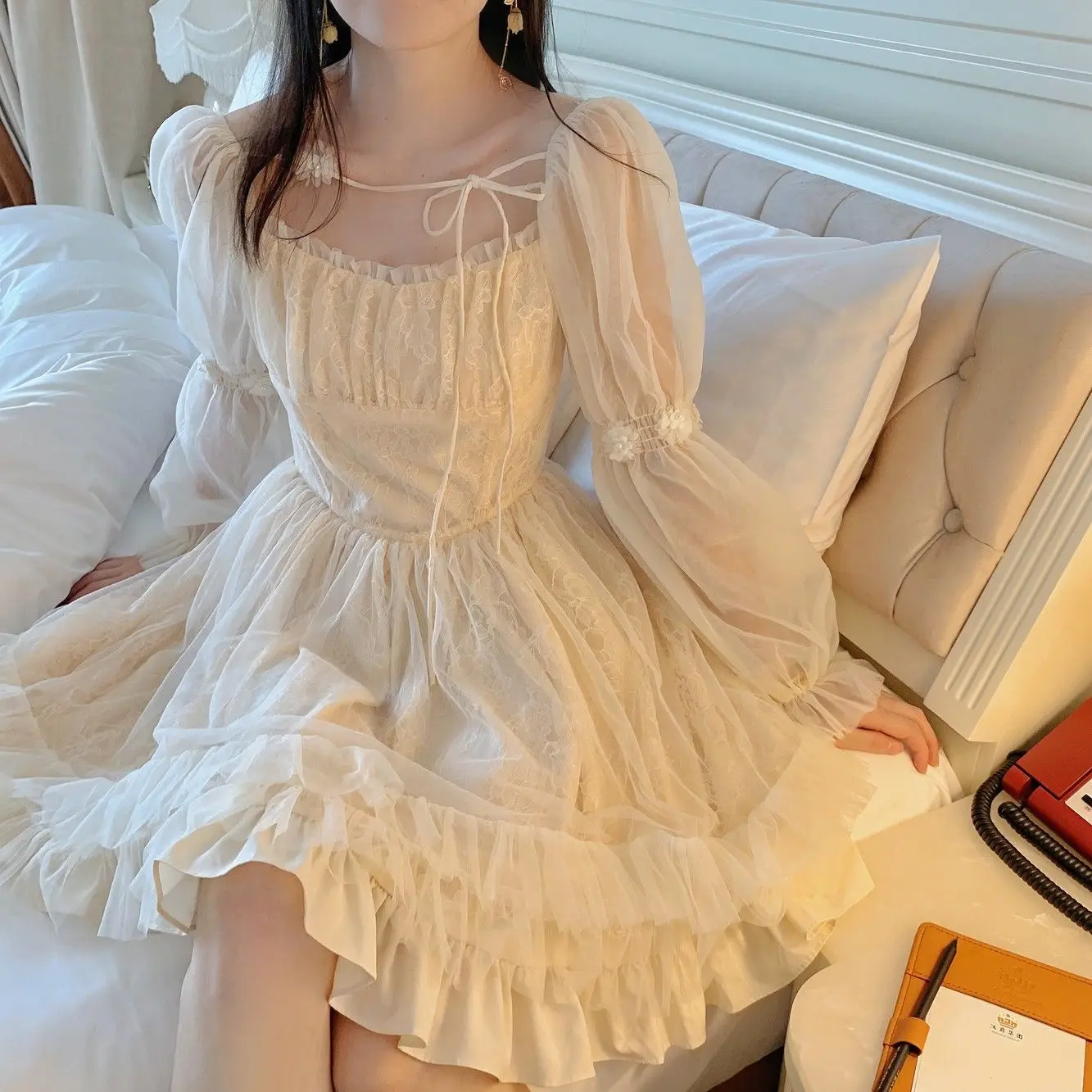 

Lolita Kawaii Dress Women Casual Long Sleeve Vintage Y2k Mini Dress Female Japanese Style One Piece Dress Korean 2022 Spring