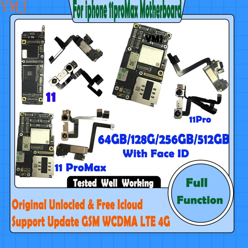 

100% Original Unlock Mainboard For IPhone 11 Pro Max Motherboard Clean ICloud Support Update Logic Board 64GB 128GB 256GB 512GB