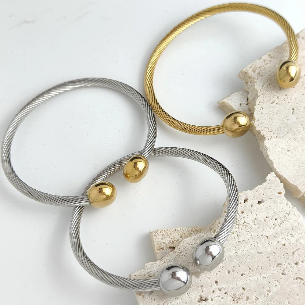 Позолоченный браслет из нержавеющей стали с двойным шариком