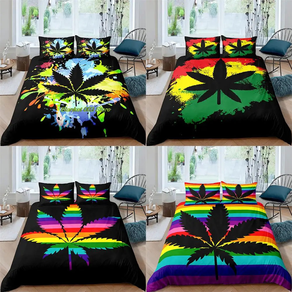 

Colourful Maple Leaf Bedding Set 2/3 Pcs Duvet Cover Set Home Textile Single/Twin/Double/Full/Queen/UK King/AU King/US King Size