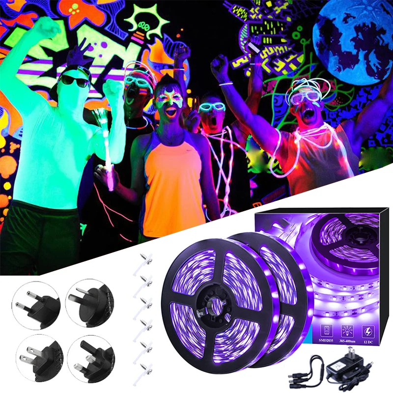

5 10 15 20M UV LED Light Strip Blacklight for christmas lights Decor Disco Party Flexible Strip Neon UK US EU AU Plug UV Strip