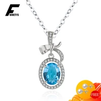 925 silver jewelry women necklace oval sapphire zircon gemstone bowknot shape pendant for wedding engagement party accessories