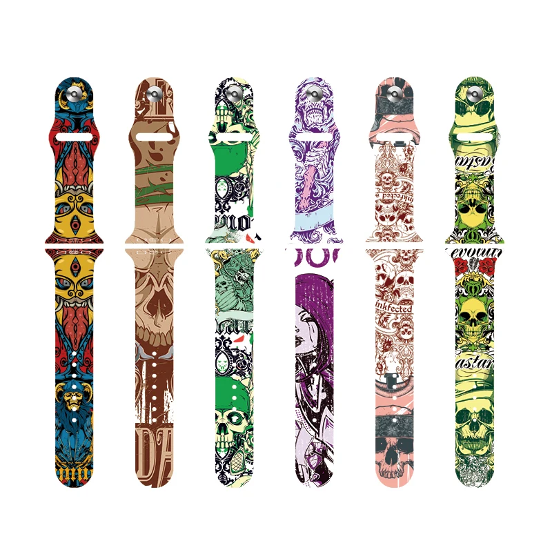 

Ремешок силиконовый для Apple Watch Band SE 8 7 6 5 4 3, браслет с черепом для iWatch 38 мм 40 мм 41 мм, 42 мм 44 мм 45 мм 49 мм