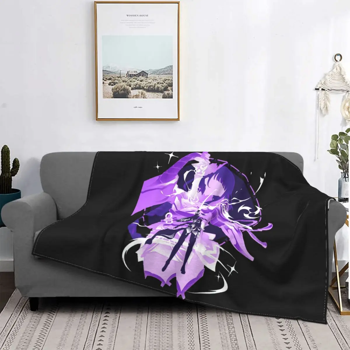 

Genshin Impact Blanket Fleece Velvet Spring Autumn Cute Super Warm Thin Electro Raiden Shogun Throw Blankets For Car Bedspread