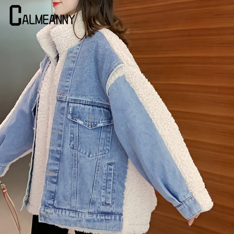 Женская джинсовая куртка Повседневная Свободная универсальная из овечьей