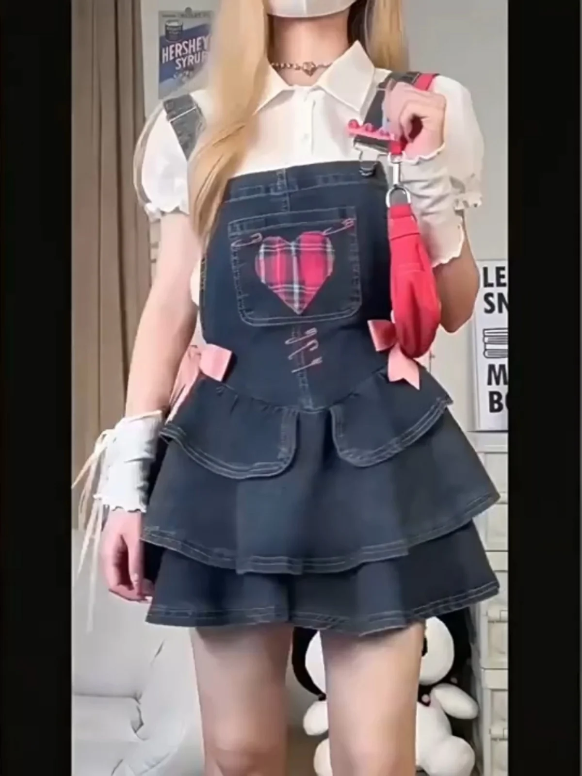 Y2g Millennium Gyaru Demin dress Women Summer Fat Sister Waist Hugging Pleated Girl Suspender Cake Skirt Short dress |