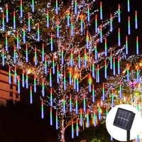 8 tubes led meteor shower solar string lights waterproof fairy garden decor outdoor led street garland christmas tree decoration