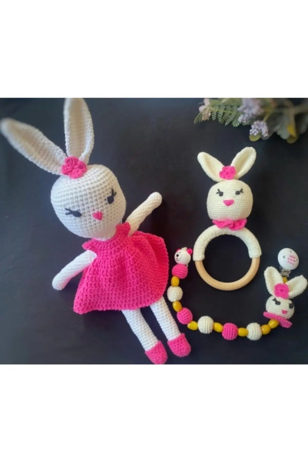 

Amigurumi Set-Pacifier Strap, rabbit, rattle