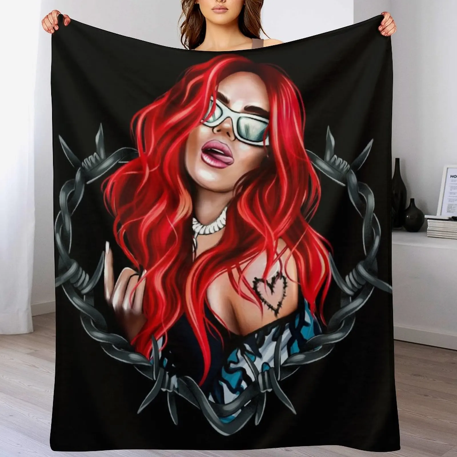 Karol g Bichota и татуировка сердца red Bare Wire Heart новый образ с красными волосами Il Throw Blanket