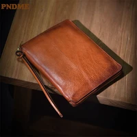 pndme vintage luxury genuine leather mens clutch simple real cowhide multi card card holder credit cards phone passport wallet