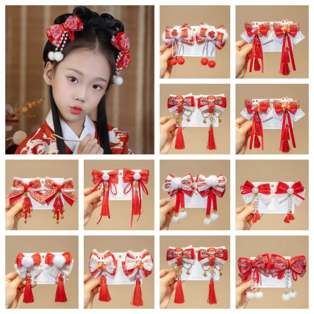 Универсальная детская заколка с кисточками и красным бантом плюшевая веерная