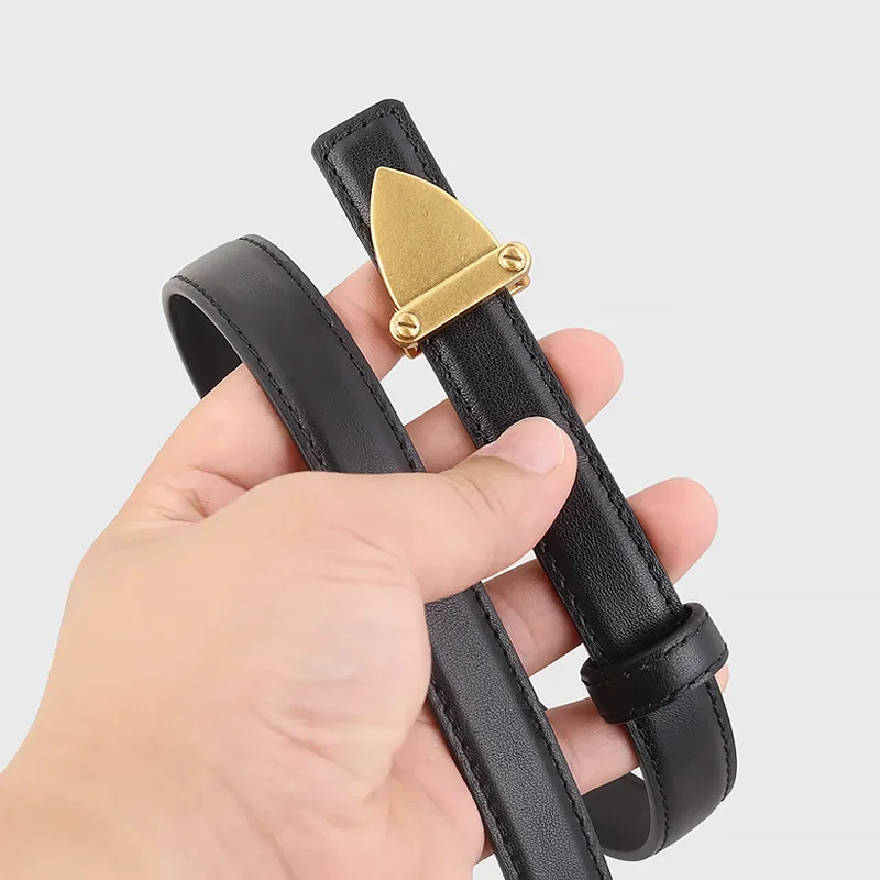 Модные тонкие ремни с металлической треугольной пряжкой для женщин джинсовый