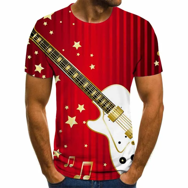 

Men's 3D Music Printed T-shirt, Fashionable and Personalized Short Sleeves, Round Neck, Casual, Loose Fitting, Polyester Fiber.