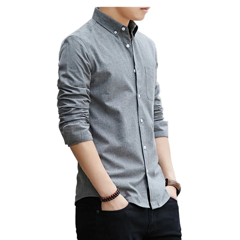 

Рубашка мужская оксфордская с длинным рукавом, Повседневная блуза с карманами, уличная одежда в Корейском стиле, Черная