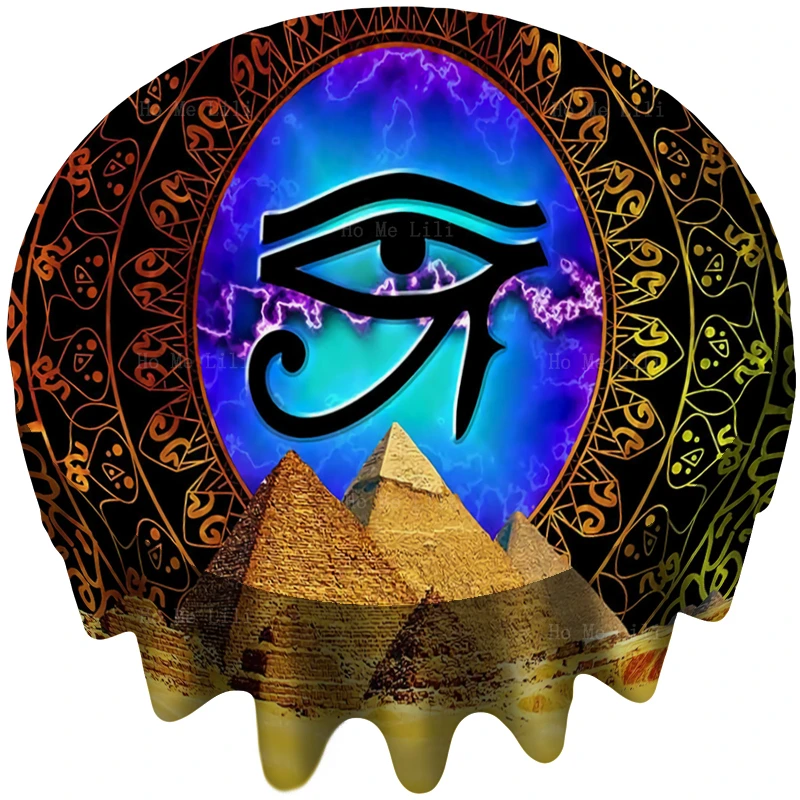 

Eye Of Horus Egyptian Pyramid Gold Mandala Ancient Mythology Waterproof Round Tablecloth By Ho Me Lili Tabletop Decor