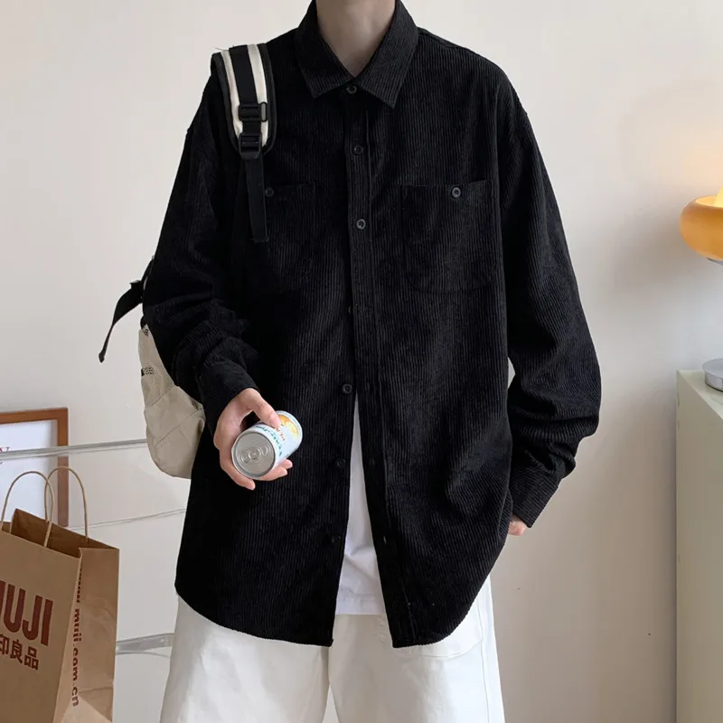 5 Colors Autumn Corduroy Shirts Men Fashion Pocket Casual Shirts Mens Japanese Streetwear Loose Long Sleeve Shirts Men M-3XL