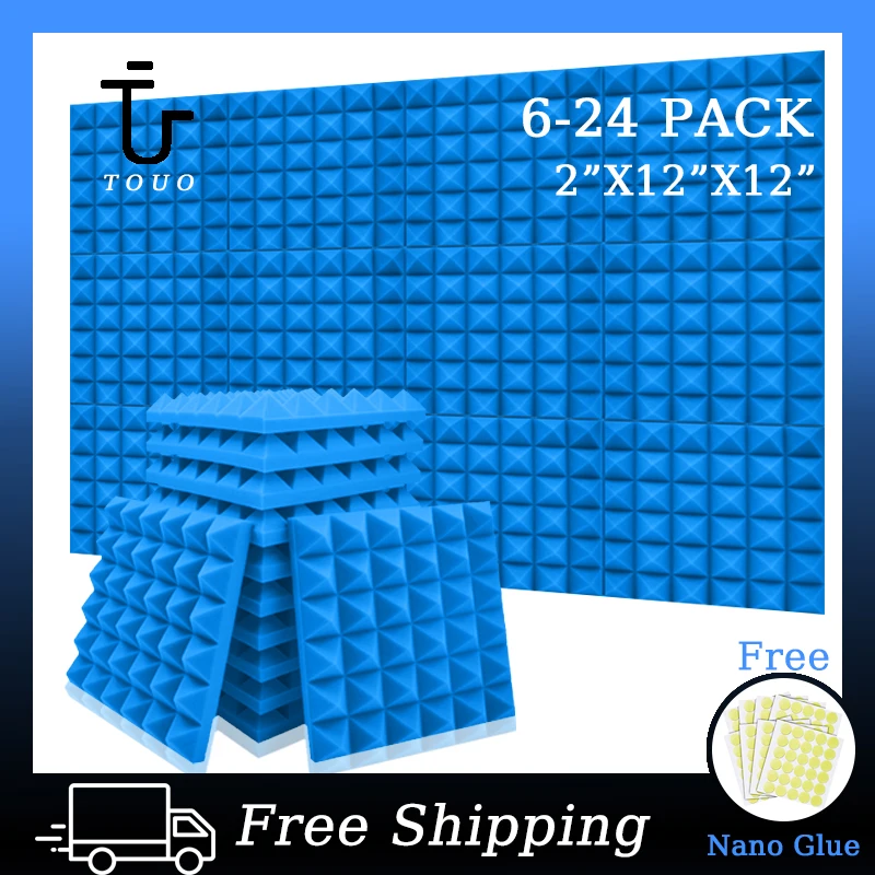 

TOUO Acoustic Foam Panels Sound Absorbing Material 6/12/24 Pcs Studio Acoustic Treatment High Density Soundproofing Foam