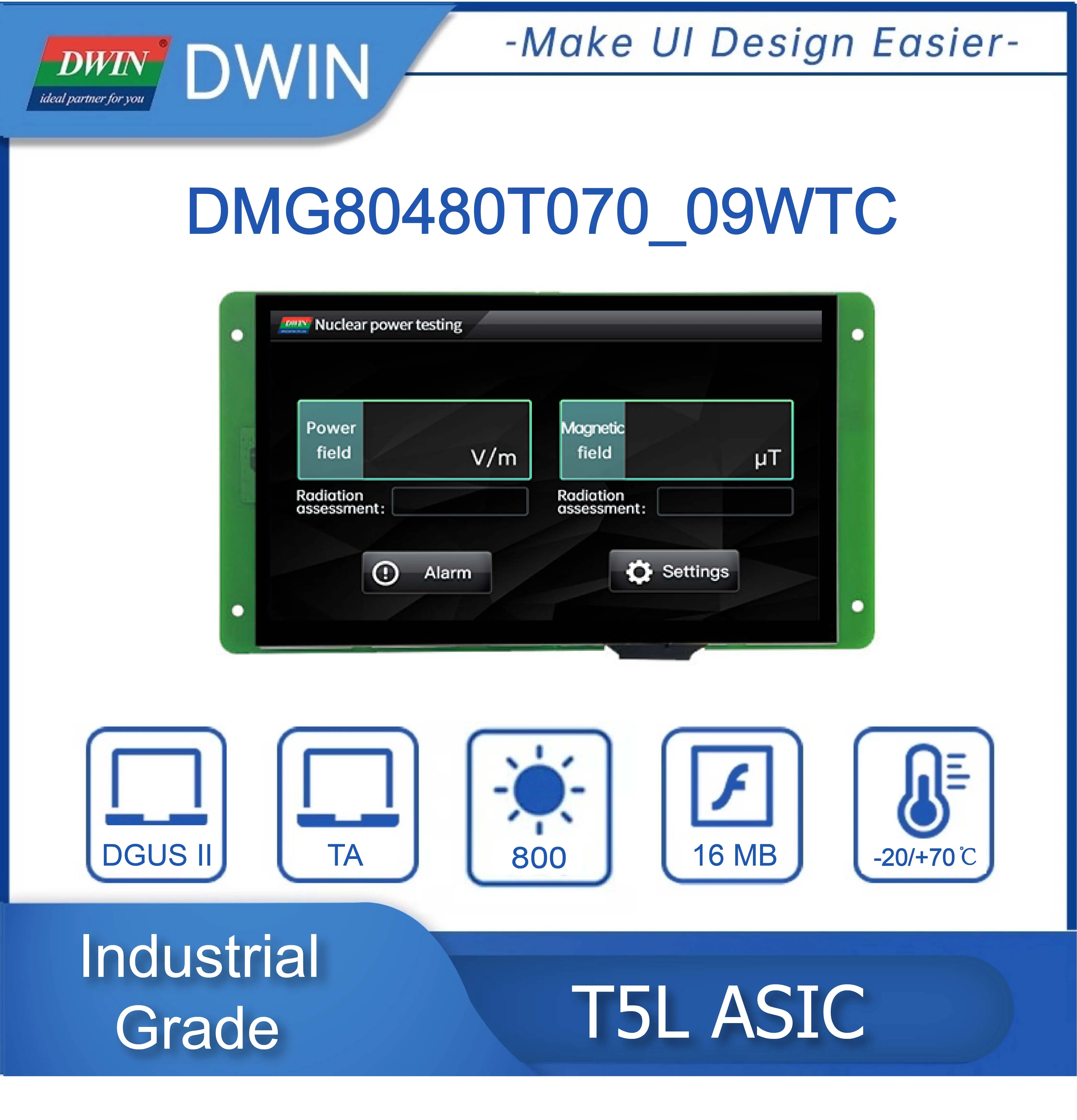 DWIN 7.0 Inch Highlight TFT LCD Display Module 800*480 HMI Industrial Grade Touch Panel Smart UART DMG80480T070_09W Arduino