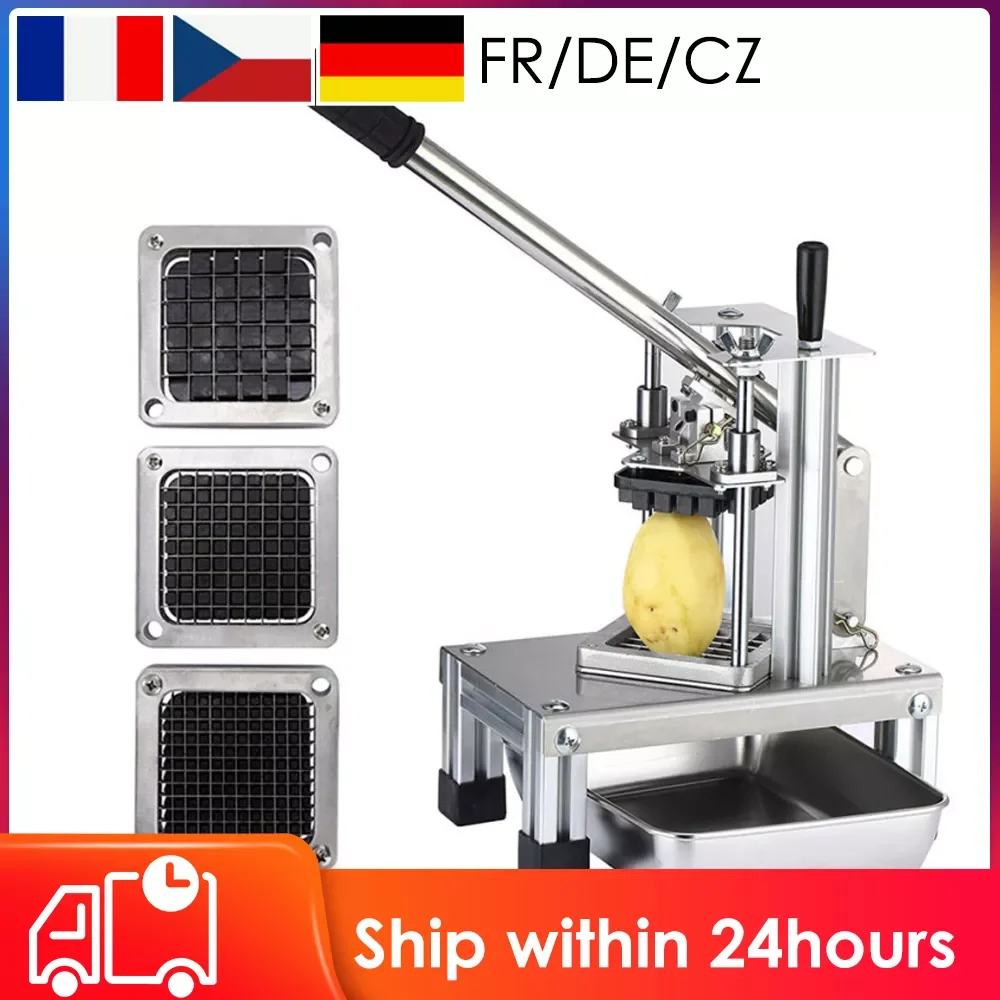 

Commercial Potato Cutter Chipper Vegetable Fruit Slicer With 3 Stainless Steel Blades-1/4" 1/2" 3/8" French Fry Cutter