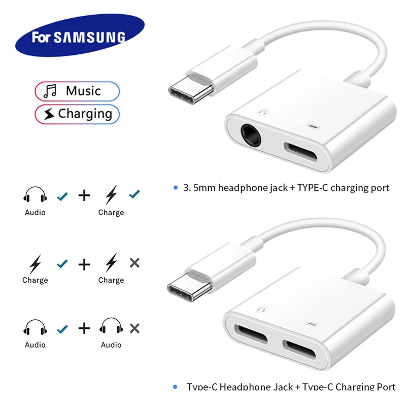 

2 в 1 зарядный кабель-адаптер для наушников Samsung S20 S21 Ultra Note 20 10 Plus USB Type C к Aux 3 5 мм разъем OTG USB сплиттер