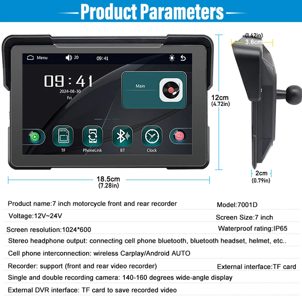 Портативный 7-дюймовый мотоциклетный навигационный GPS беспроводной Apple Carplay Android