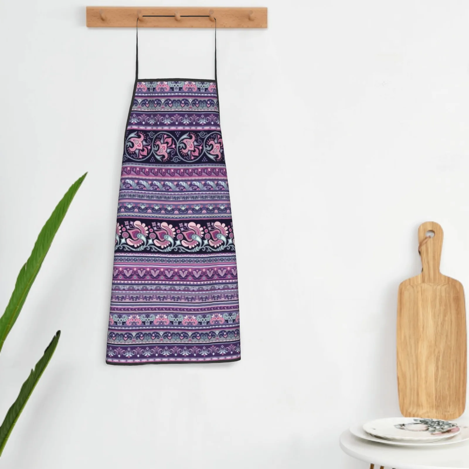 Фартук в богемном стиле из полиэстера полоску с застежкой на подоле фартук для