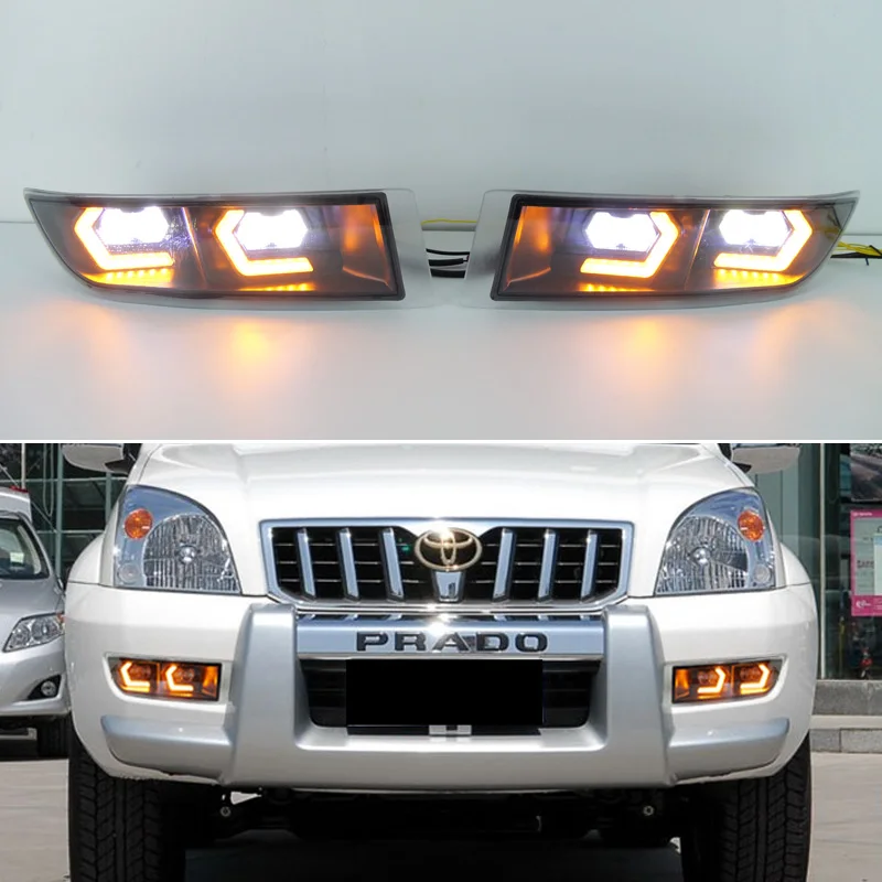 

Светодиодные противотуманные фары в сборе для Toyota Prado 120 FJ120 2003-2009, автомобильные 12 В, светодиодные дневные ходовые огни + указатель поворота