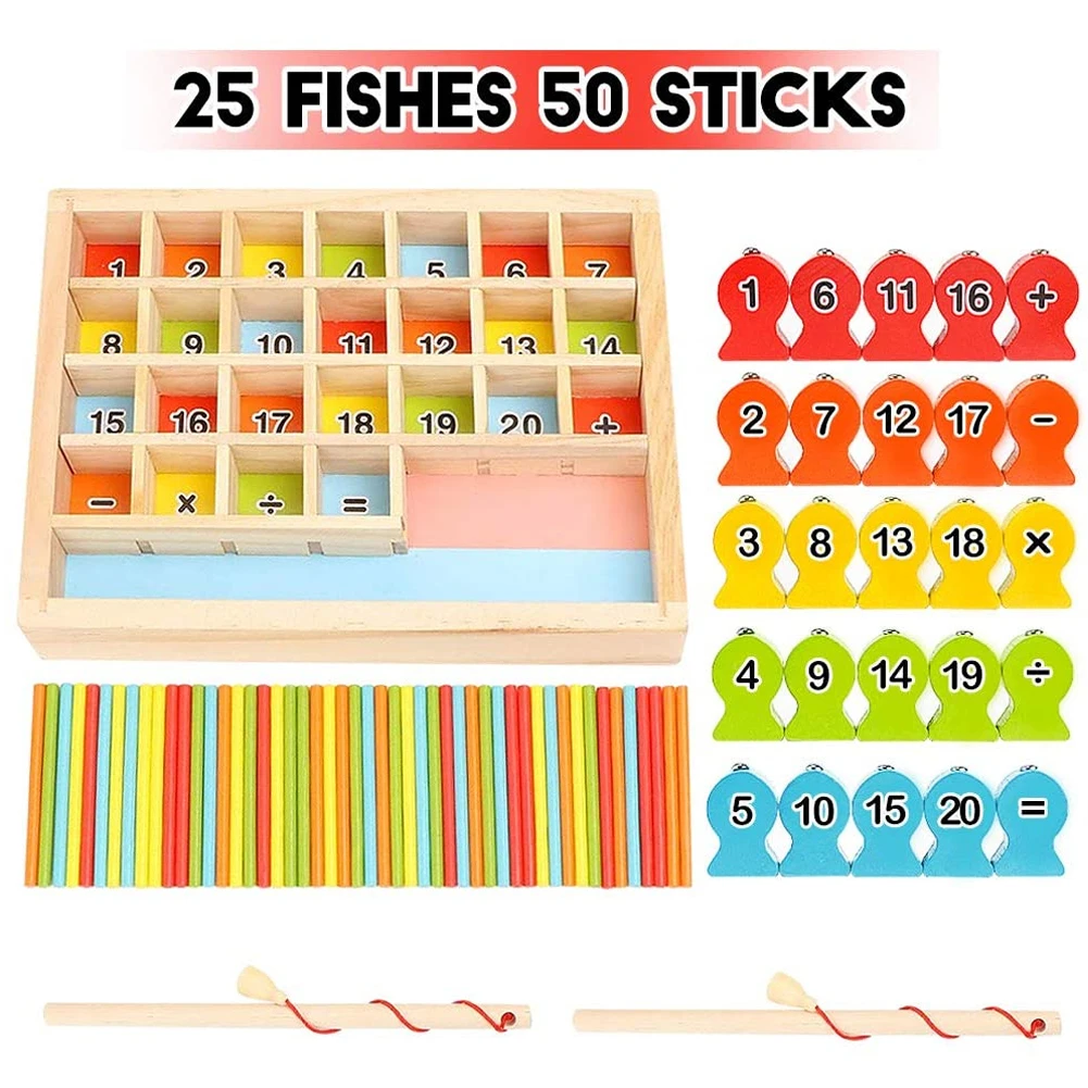 

Fine Motor Skills Wooden Magnetic Fishing Math Game Montessori Toys Fun Early Learning Home Number Counting Preschool Education