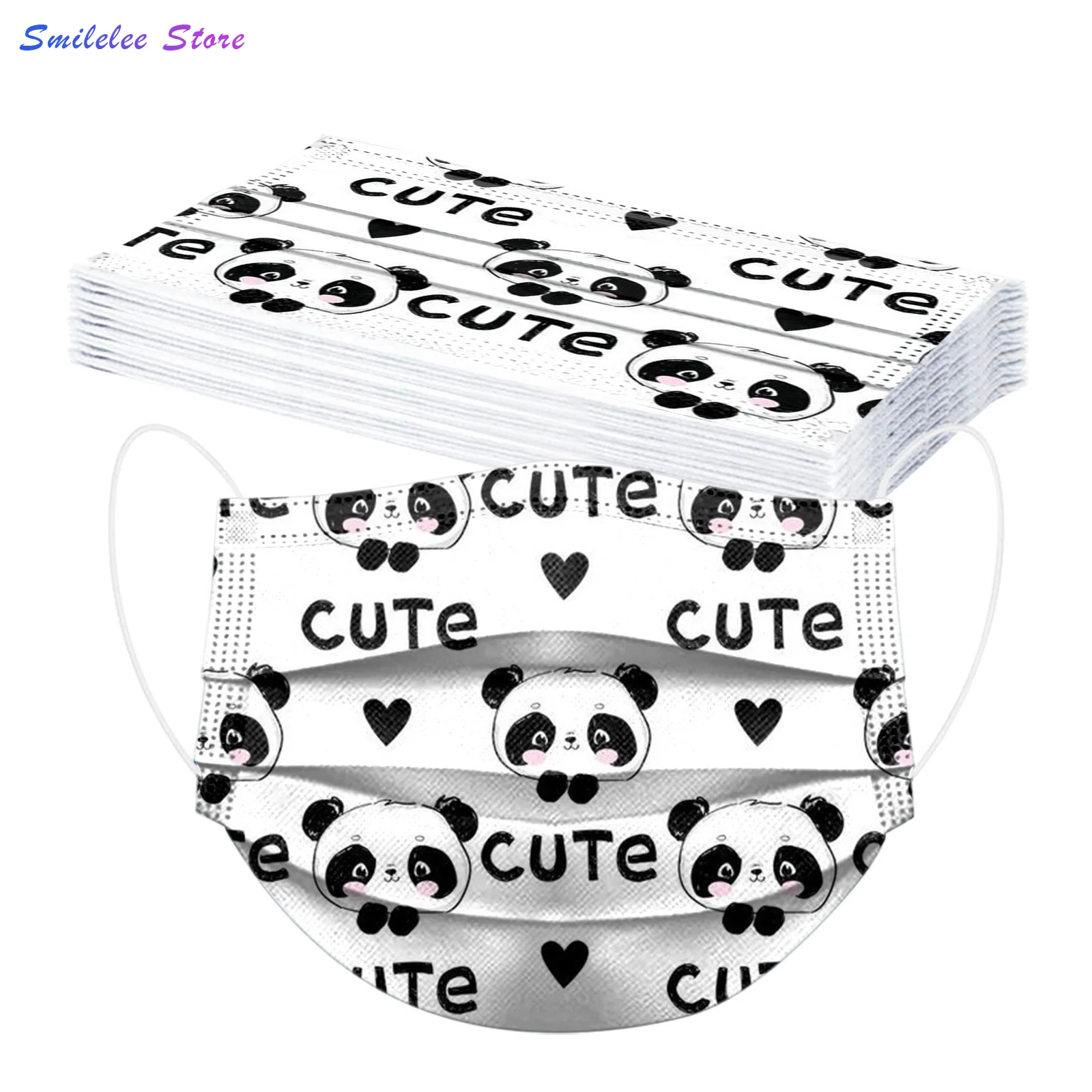

10pcs Adult's Mask Print Panda Sports Competition Disposable Face Mask Meltblown Industrial 3ply Ear Loop Cosplay Mascarillas