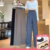 pants women fashion summer loose vertical suit trousers solid color high waist wide leg pant korean casual women clothing