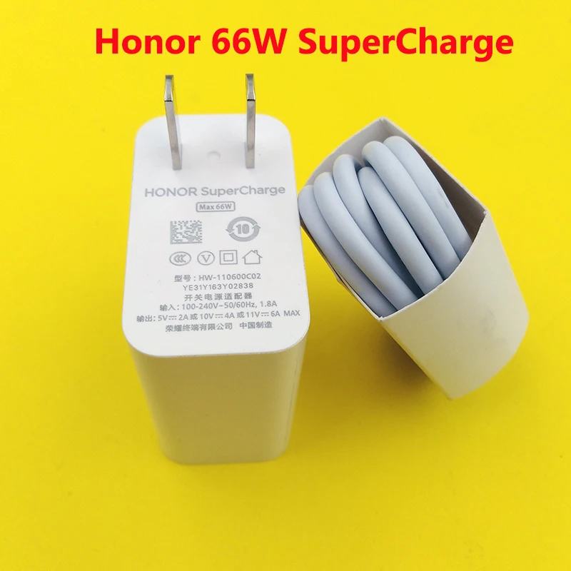 Супербыстрое зарядное устройство 66 Вт, адаптер питания с суперзарядкой, 6 А, кабель USB Type-C для Honor 50 60 Pro Magic 3 V40 Huawei P50 P40 Pro Mate 40