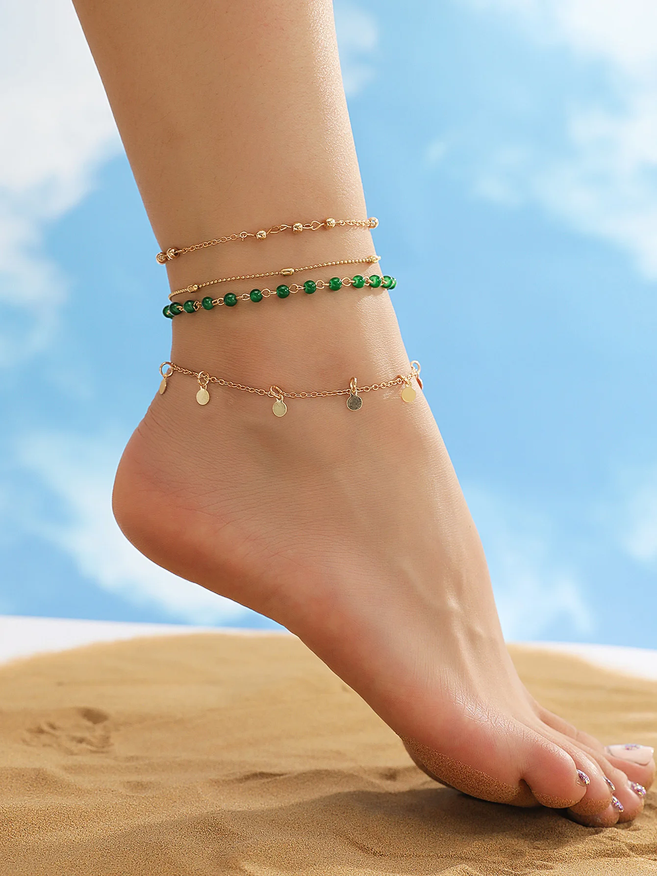 4 шт./компл. модный простой зеленый стеклянный браслет с круглыми бусинами для